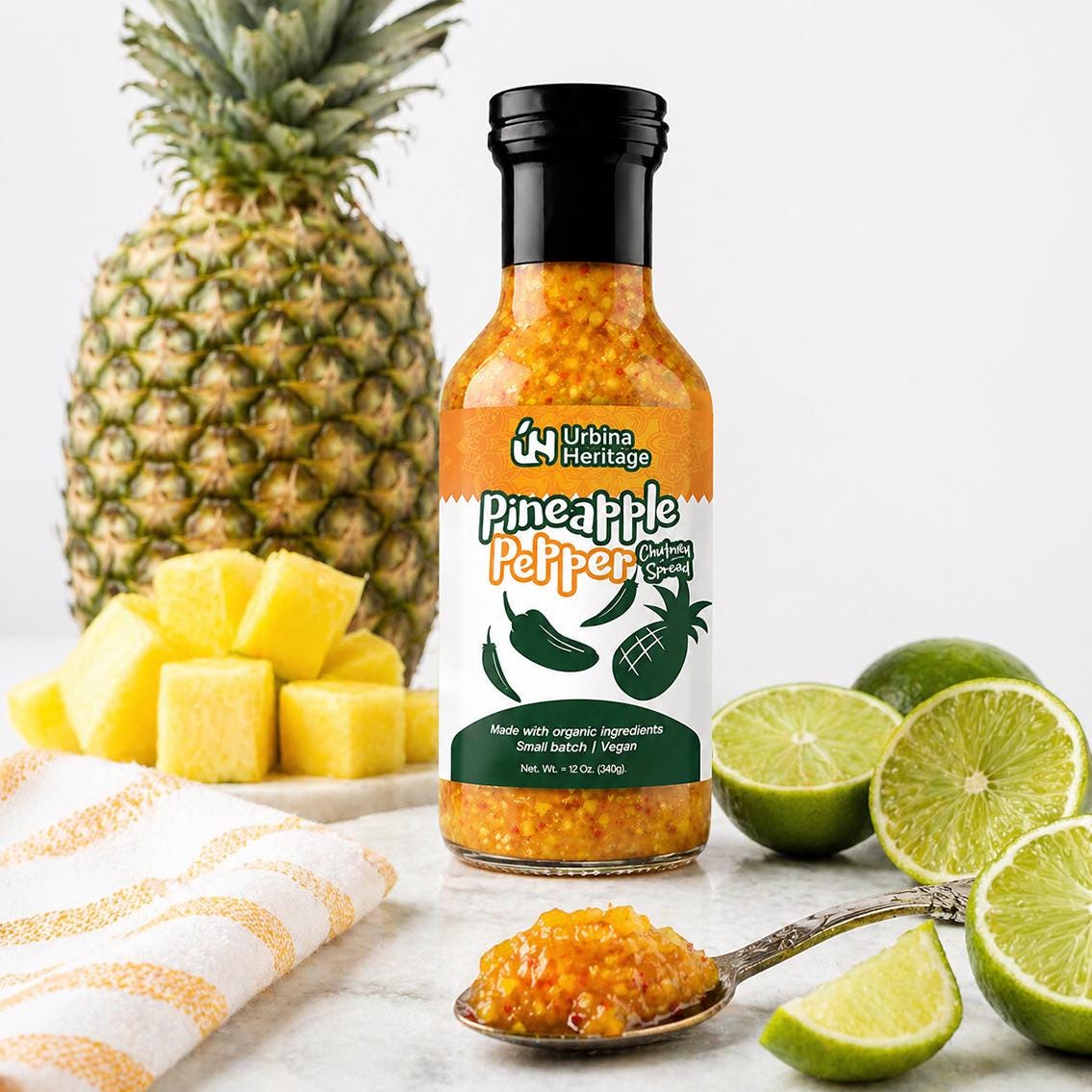 Authentic Urbina Heritage Pineapple Pepper Chutney - Sweet & Spicy Tropical Condiment, Small Batch Family Recipe 10oz Jar