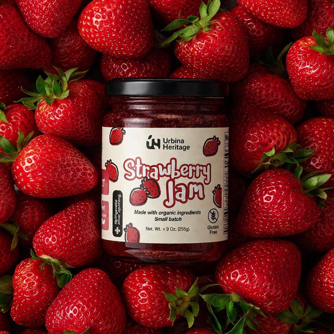 Urbina Heritage Classic Strawberry Jam – Small Batch, 9 oz Jar