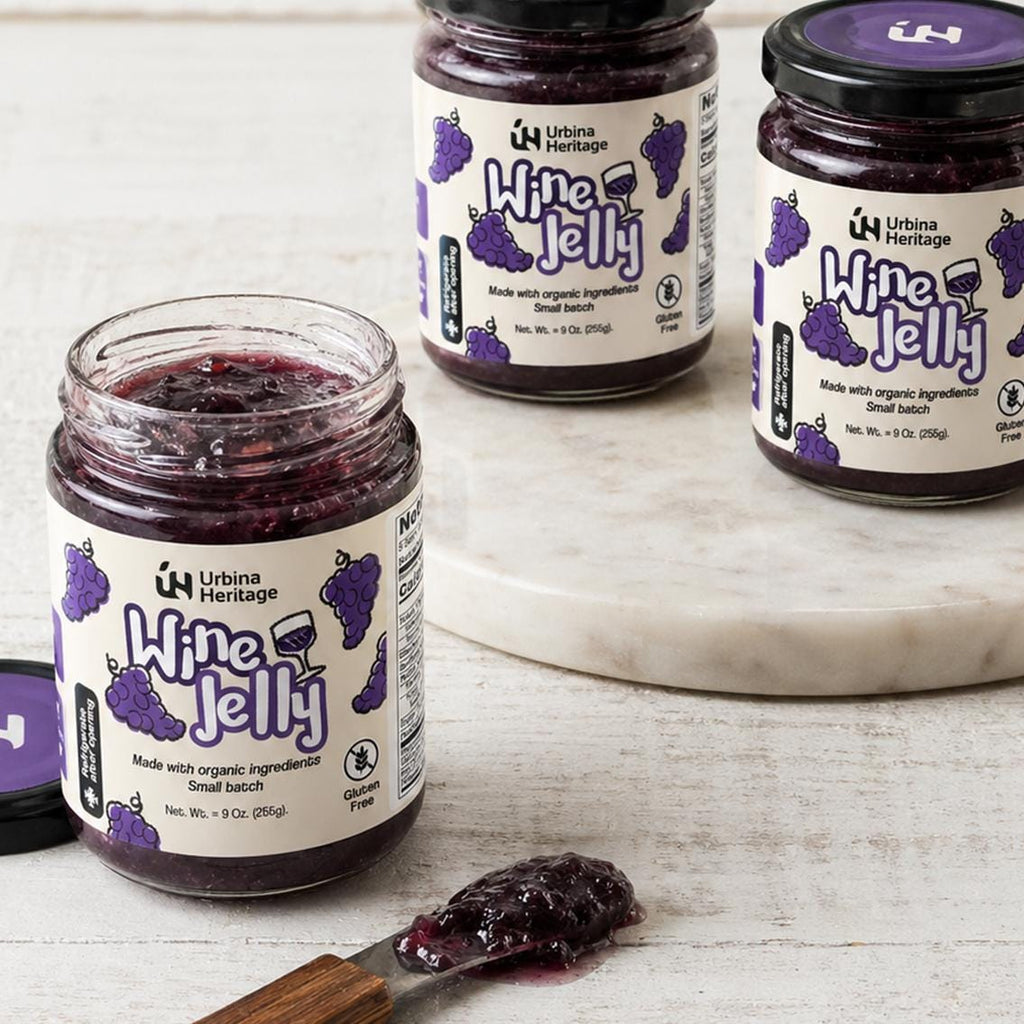 Authentic Urbina Heritage Wine Jelly,  Premium Red Wine Jelly, Small Batch Gourmet Spread,  Family Recipe 6oz Jar