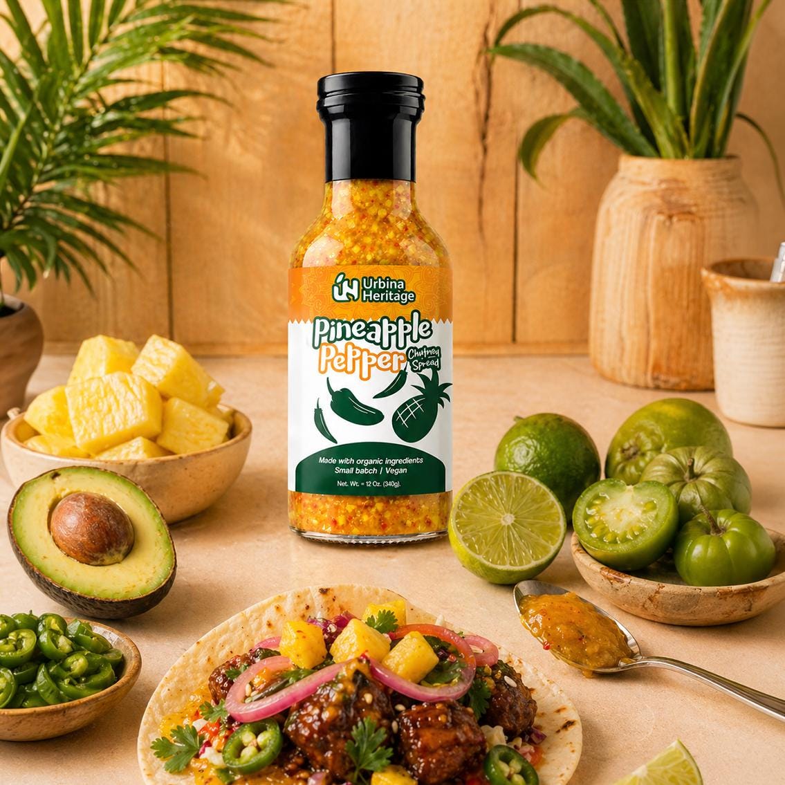 Authentic Urbina Heritage Pineapple Pepper Chutney - Sweet & Spicy Tropical Condiment, Small Batch Family Recipe 10oz Jar