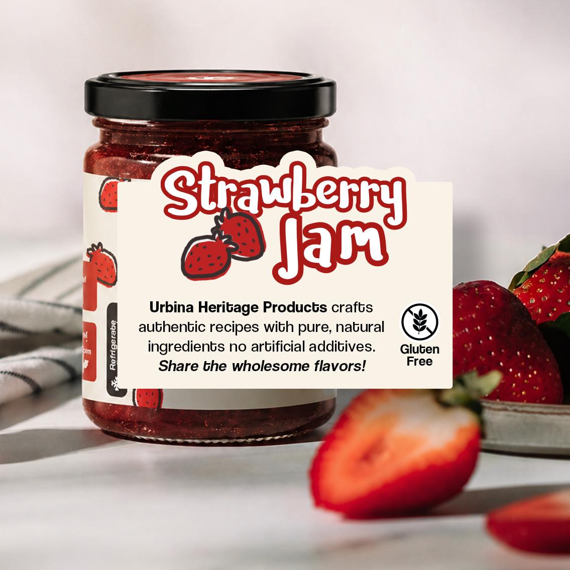 Urbina Heritage Classic Strawberry Jam – Small Batch, 9 oz Jar