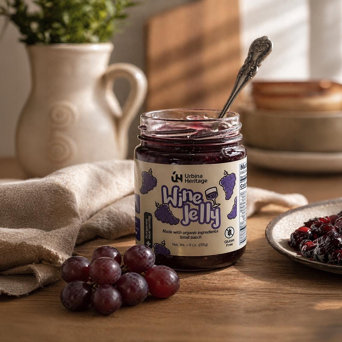 Authentic Urbina Heritage Wine Jelly,  Premium Red Wine Jelly, Small Batch Gourmet Spread,  Family Recipe 6oz Jar