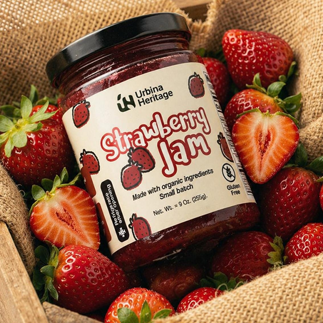 Urbina Heritage Classic Strawberry Jam – Small Batch, 9 oz Jar