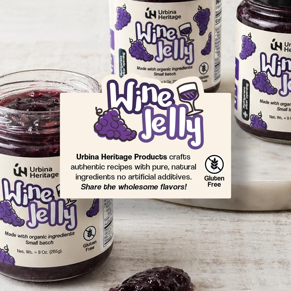 Authentic Urbina Heritage Wine Jelly,  Premium Red Wine Jelly, Small Batch Gourmet Spread,  Family Recipe 6oz Jar