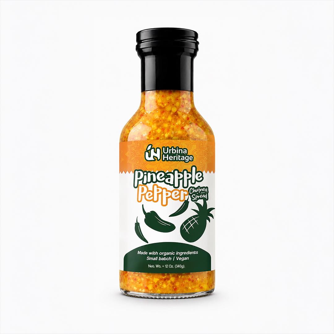 Authentic Urbina Heritage Pineapple Pepper Chutney - Sweet & Spicy Tropical Condiment, Small Batch Family Recipe 10oz Jar