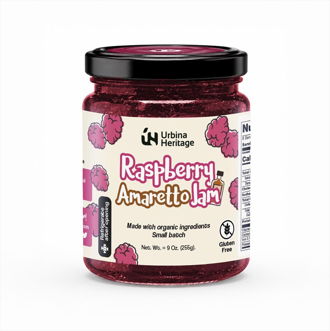 Urbina Heritage Raspberry Amaretto Jam – Small Batch Gourmet Fruit Spread (9oz)