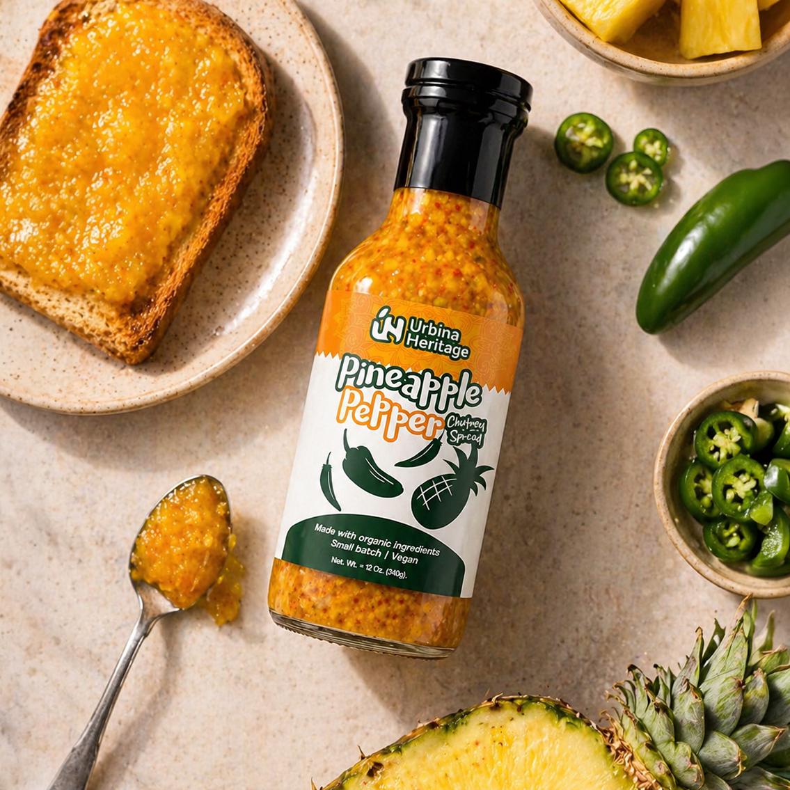 Authentic Urbina Heritage Pineapple Pepper Chutney - Sweet & Spicy Tropical Condiment, Small Batch Family Recipe 10oz Jar