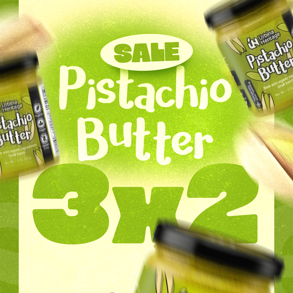 Buy 2 Get 3 – Urbina Heritage Premium Pistachio Butter 8oz Jars | Limited Time Nut Butter Deal