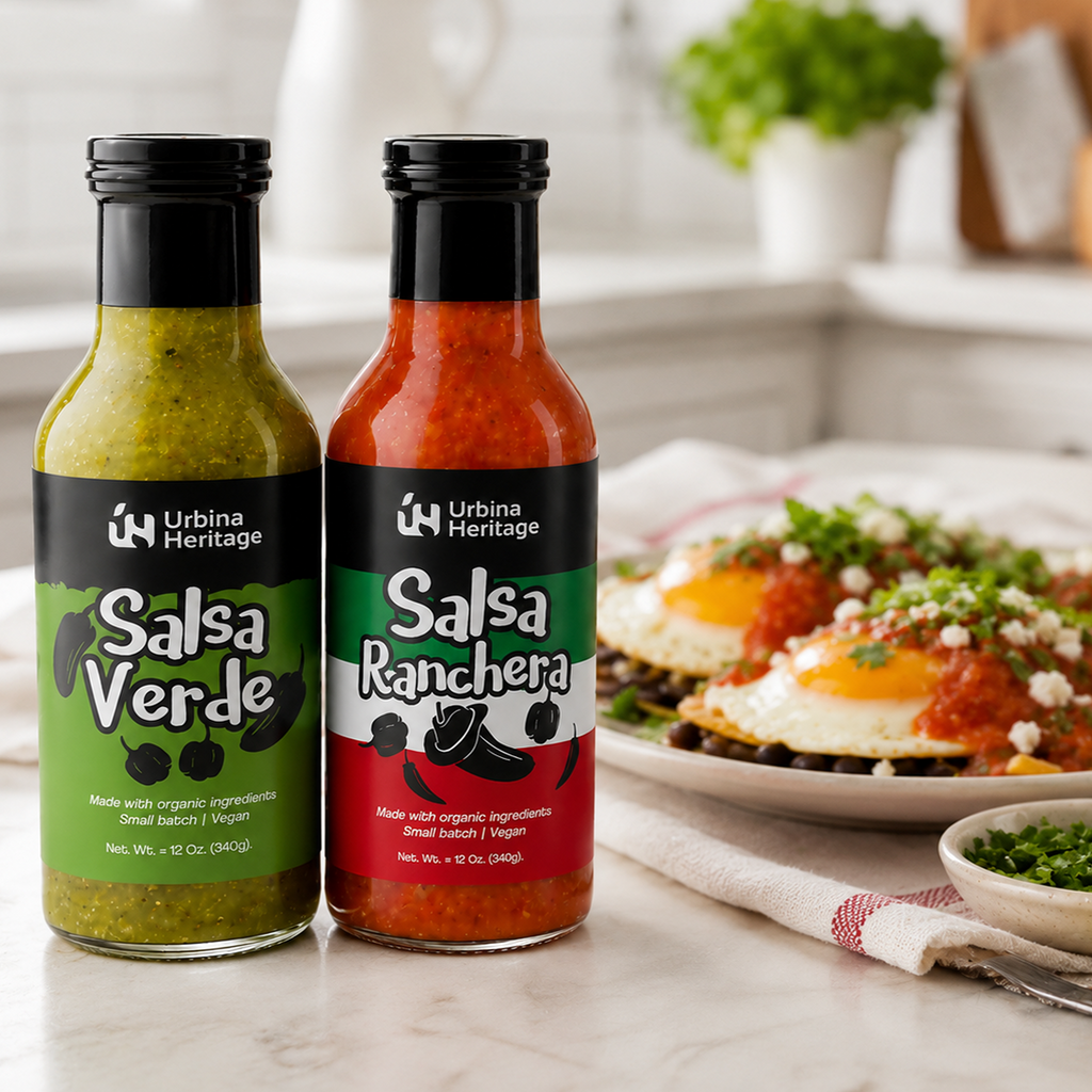 Urbina Heritage Salsa Duo Bundle – Salsa Verde & Salsa Ranchera 12oz Jars | Roasted Tomatillo Green Salsa + Chunky Roasted Tomato Salsa