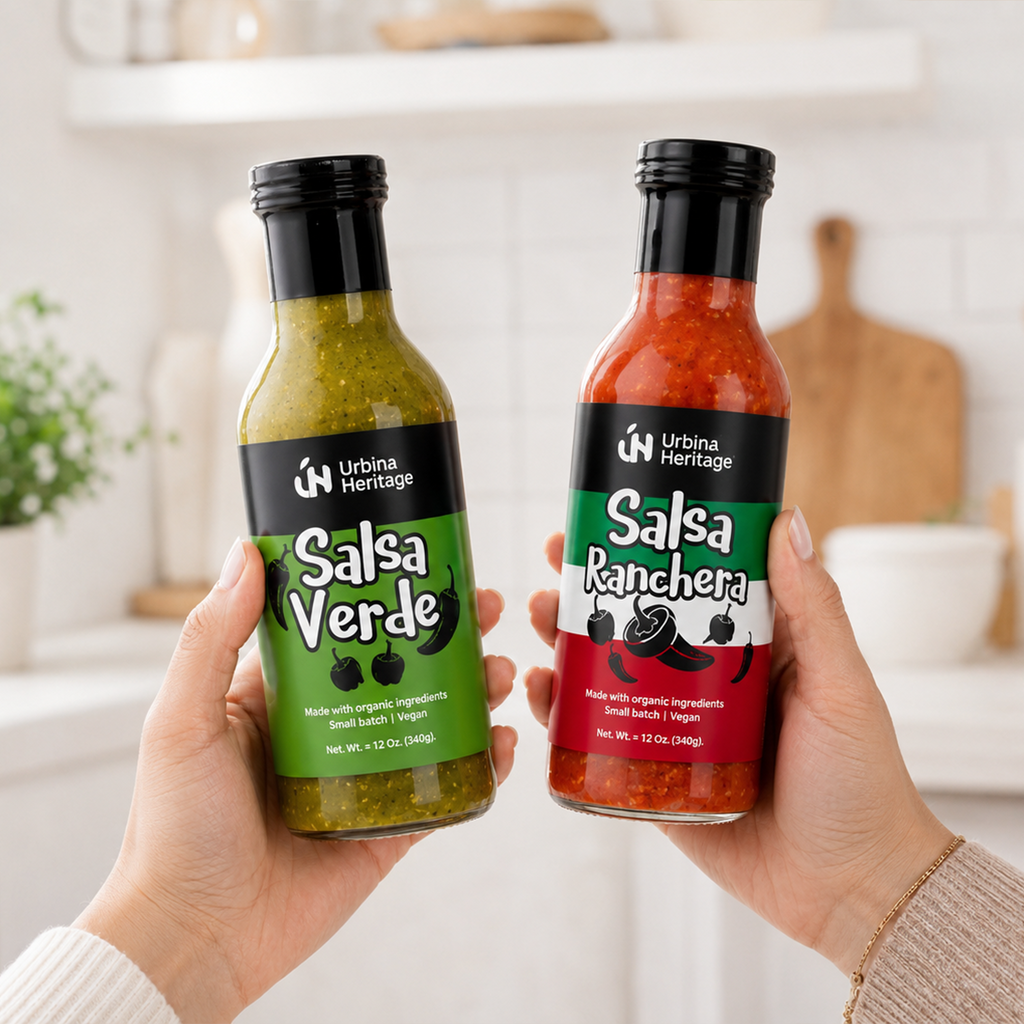 Urbina Heritage Salsa Duo Bundle – Salsa Verde & Salsa Ranchera 12oz Jars | Roasted Tomatillo Green Salsa + Chunky Roasted Tomato Salsa