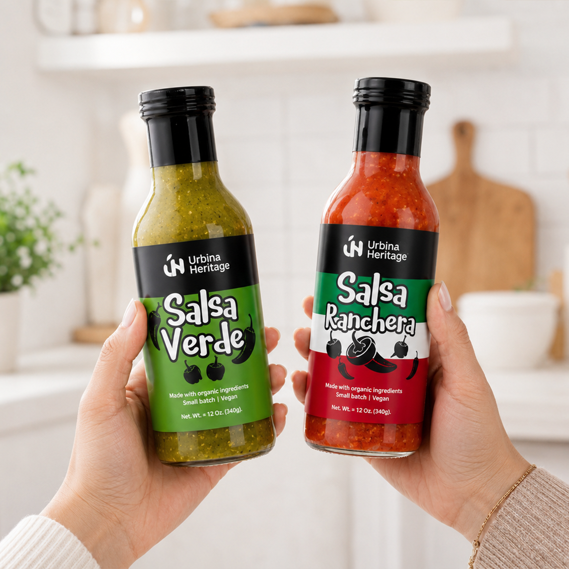 Urbina Heritage Salsa Duo Bundle – Salsa Verde & Salsa Ranchera 12oz Jars | Roasted Tomatillo Green Salsa + Chunky Roasted Tomato Salsa