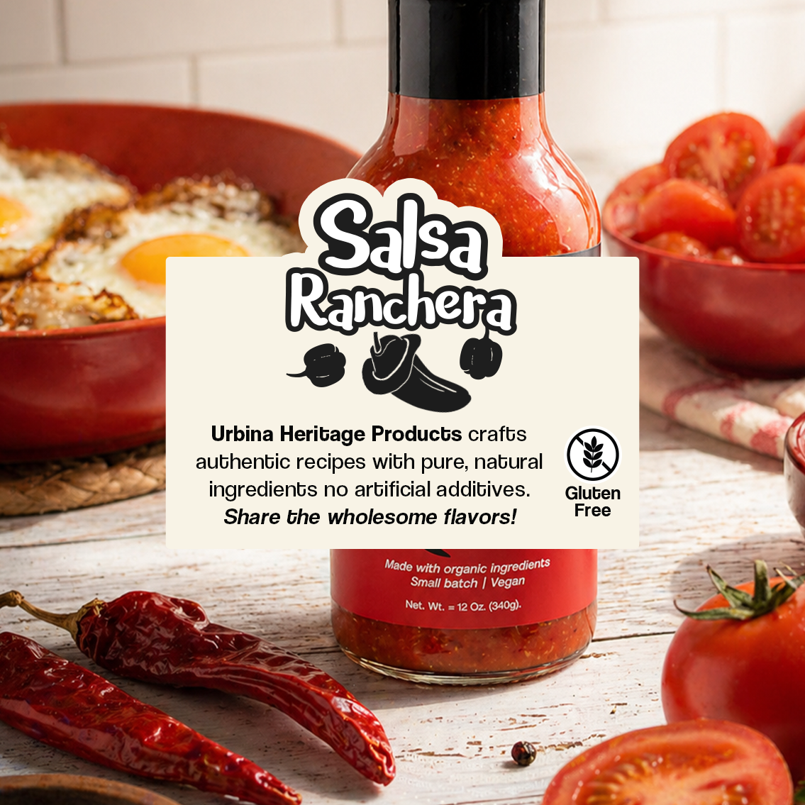 Authentic Urbina Heritage Salsa Ranchera – Chunky Roasted Tomato Salsa, Small Batch Family Recipe 12oz Jar
