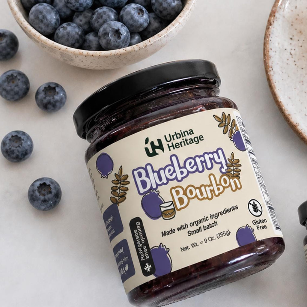 Urbina Heritage Blueberry Bourbon Jam – Small Batch Gourmet Spread 8 oz