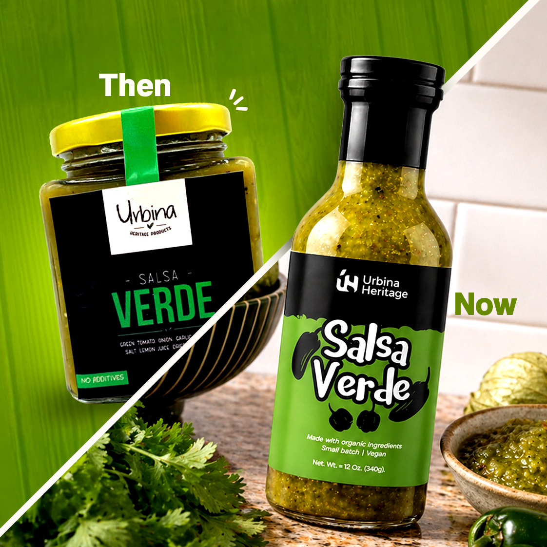 Authentic Urbina Heritage Salsa Verde,  Roasted Tomatillo Green Salsa, Small Batch Family Recipe Mexican Salsa 12oz Jar