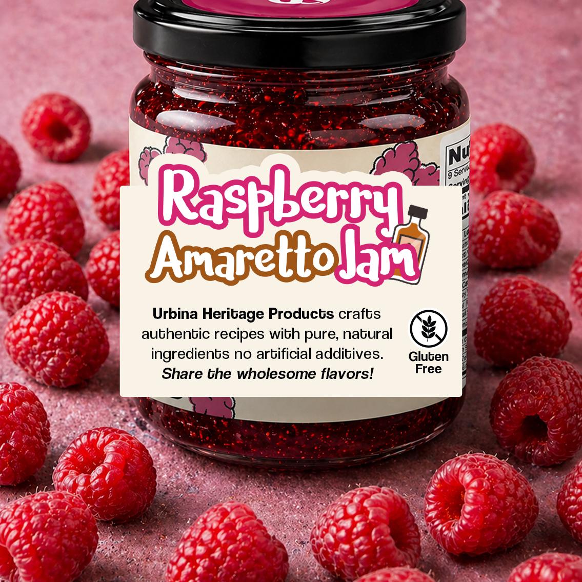 Urbina Heritage Raspberry Amaretto Jam – Small Batch Gourmet Fruit Spread (9oz)