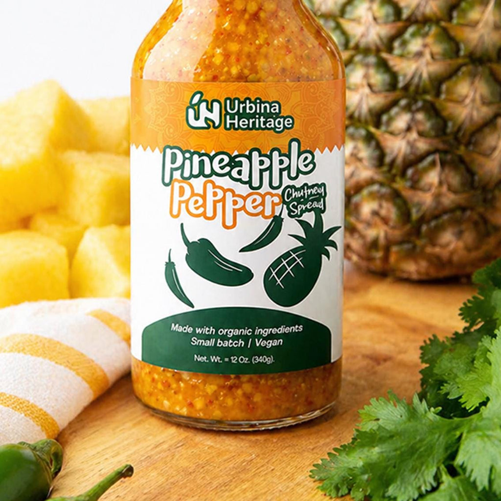 Authentic Urbina Heritage Pineapple Pepper Chutney - Sweet & Spicy Tropical Condiment, Small Batch Family Recipe 10oz Jar