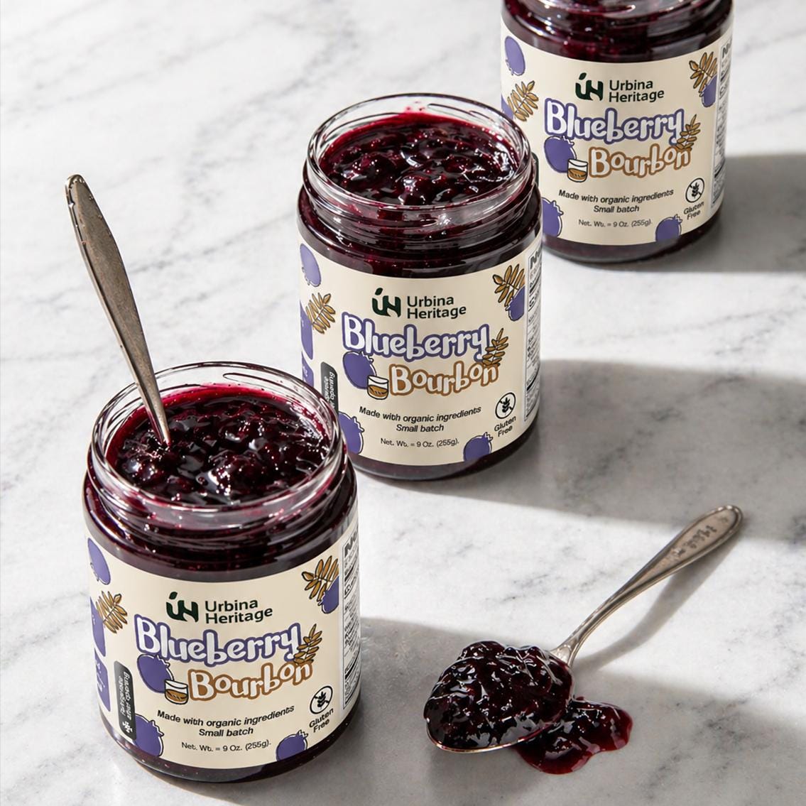 Urbina Heritage Blueberry Bourbon Jam – Small Batch Gourmet Spread 8 oz