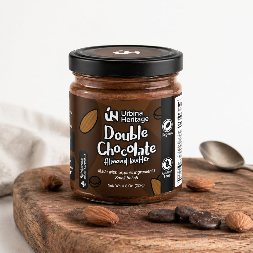 Authentic Urbina Heritage Double Chocolate Almond Butter - Rich Gourmet Spread | Small Batch Family Recipe 8oz Jar
