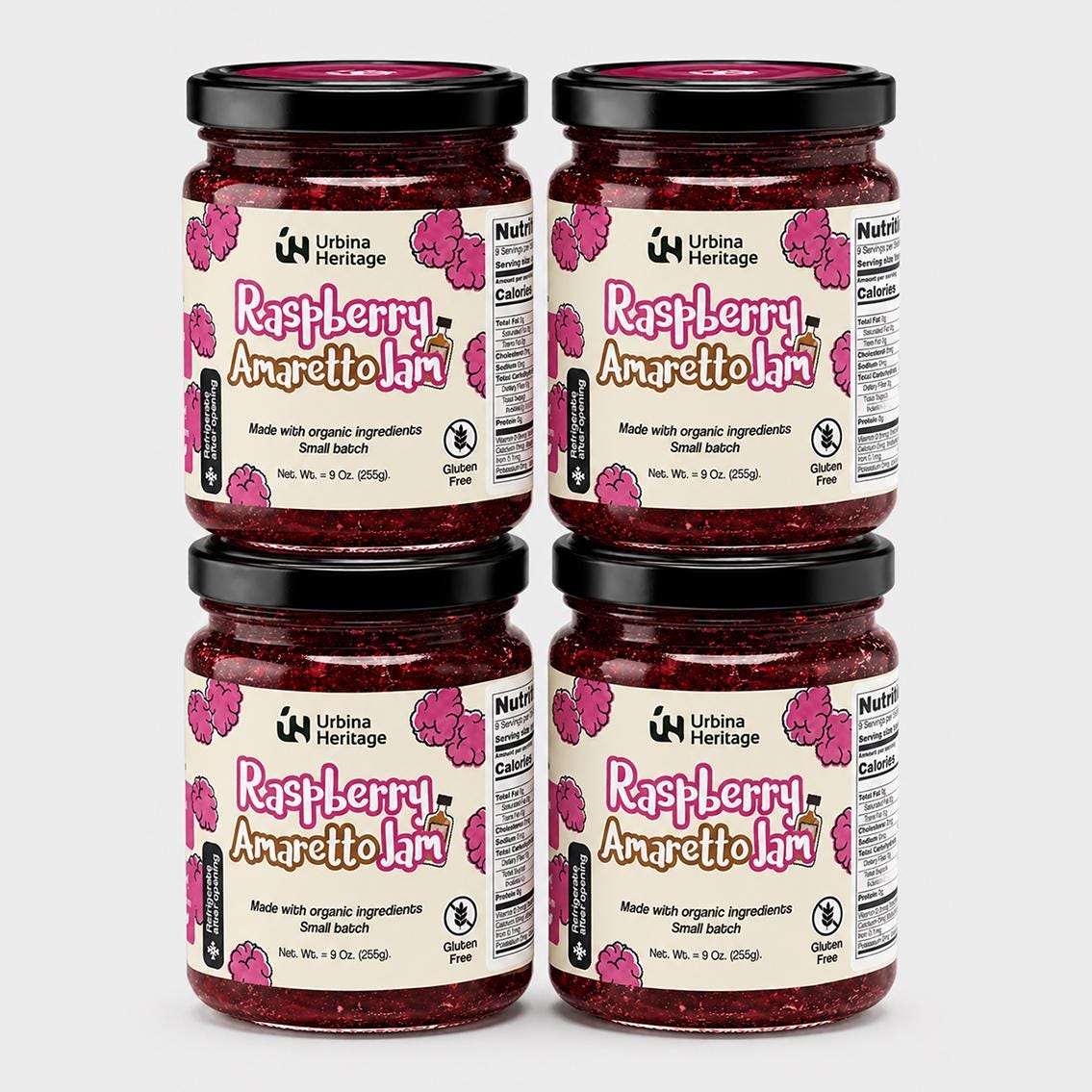 Urbina Heritage Raspberry Amaretto Jam – Small Batch Gourmet Fruit Spread (9oz)