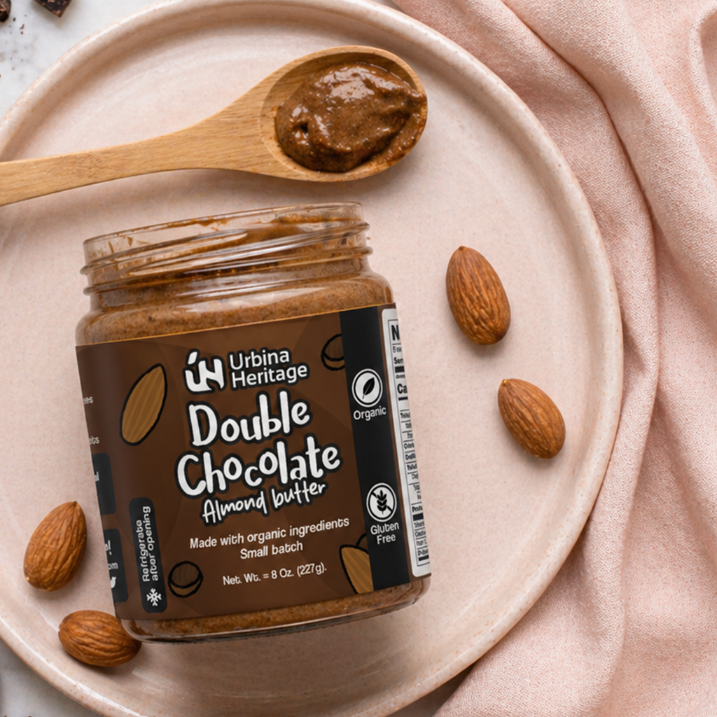 Authentic Urbina Heritage Double Chocolate Almond Butter - Rich Gourmet Spread | Small Batch Family Recipe 8oz Jar