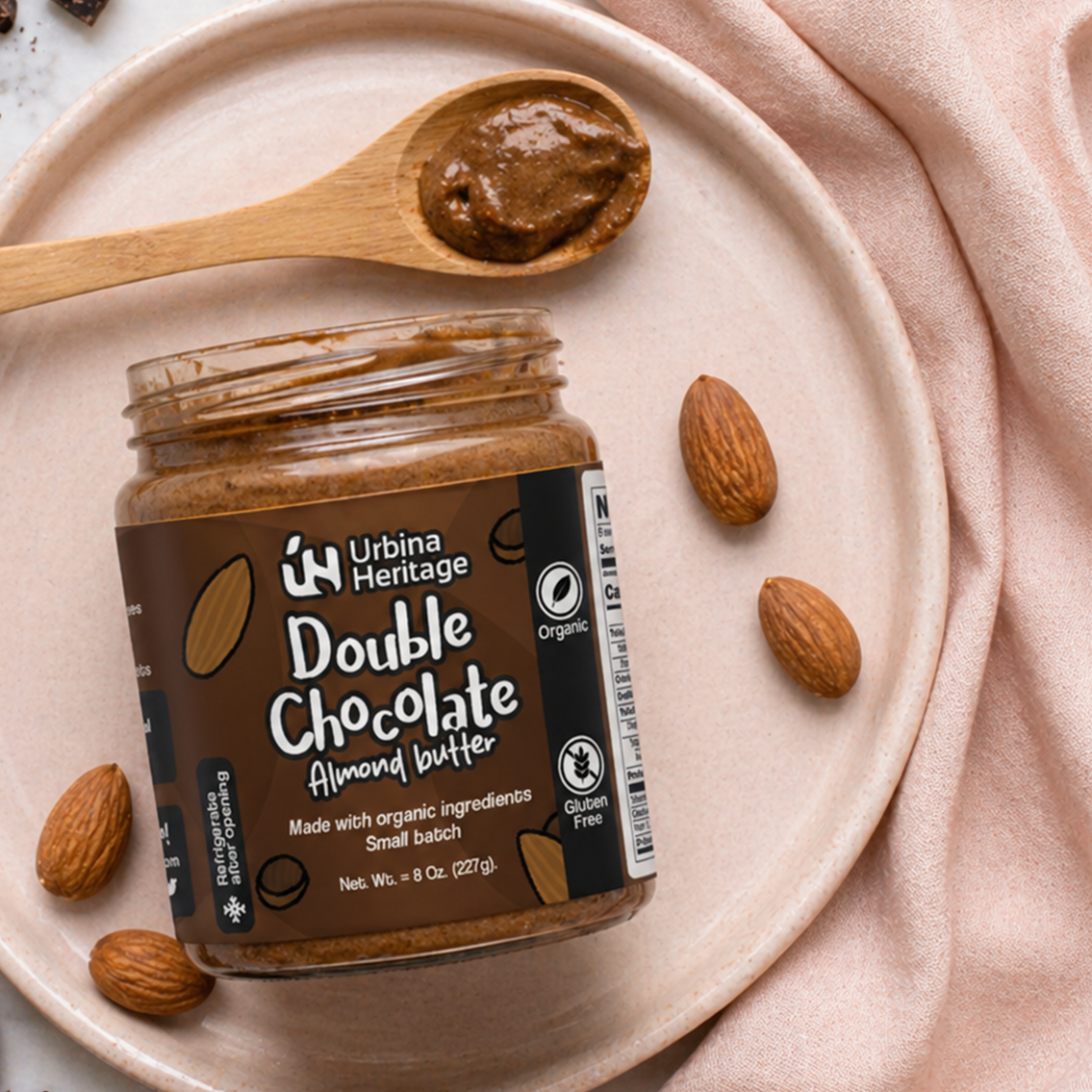 Authentic Urbina Heritage Double Chocolate Almond Butter - Rich Gourmet Spread | Small Batch Family Recipe 8oz Jar