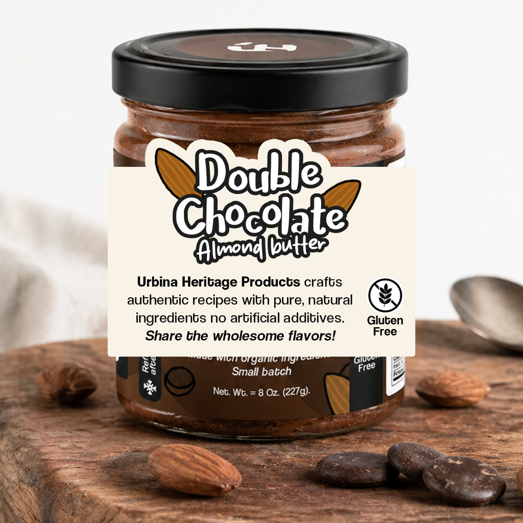 Authentic Urbina Heritage Double Chocolate Almond Butter - Rich Gourmet Spread | Small Batch Family Recipe 8oz Jar
