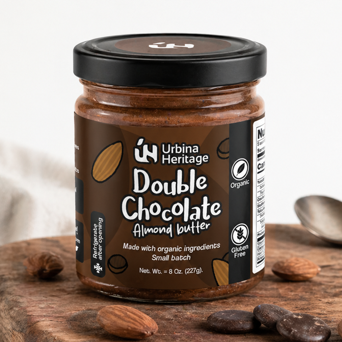 Authentic Urbina Heritage Double Chocolate Almond Butter - Rich Gourmet Spread | Small Batch Family Recipe 8oz Jar